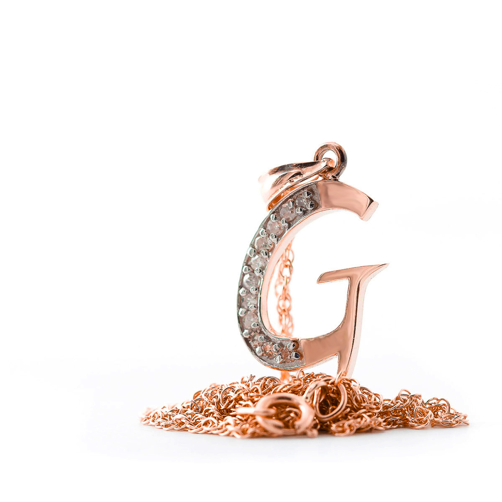 14K. SOLID GOLD NECKLACE WITH NATURAL DIAMONDS INITIAL 'G' PENDANT (Rose Gold) - Picture 1 of 5